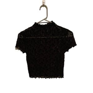 Forever 21 Black Sheer Mesh Leopard Print Crop Top size small NWOT